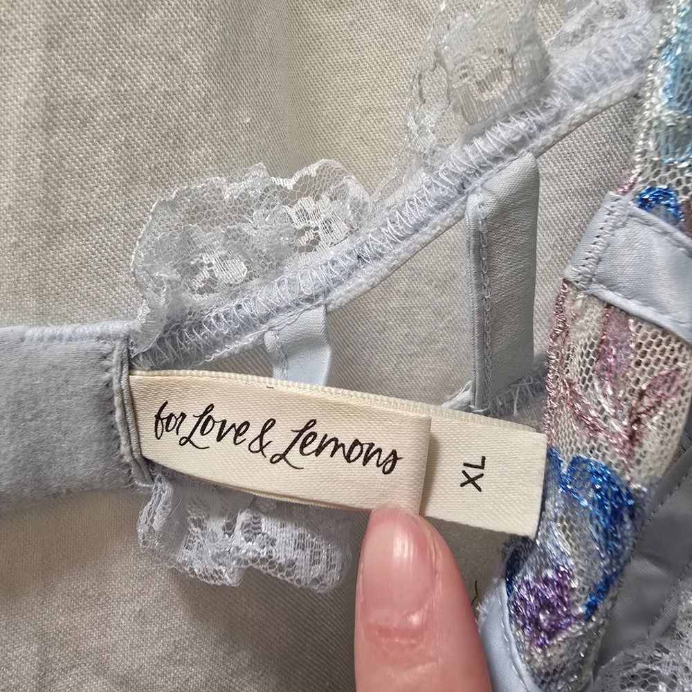 For Love & Lemons Floral Embroidered Sheer Lace Bra Top Light Blue XL - Picture 2 of 10
